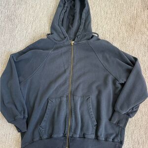 Oversized Navy Blue Washed Zip Up Hoodie